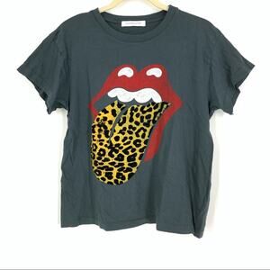 Daydreamer Rolling Stones Leopard Tongue Tee Black Cotton T-Shirt Small